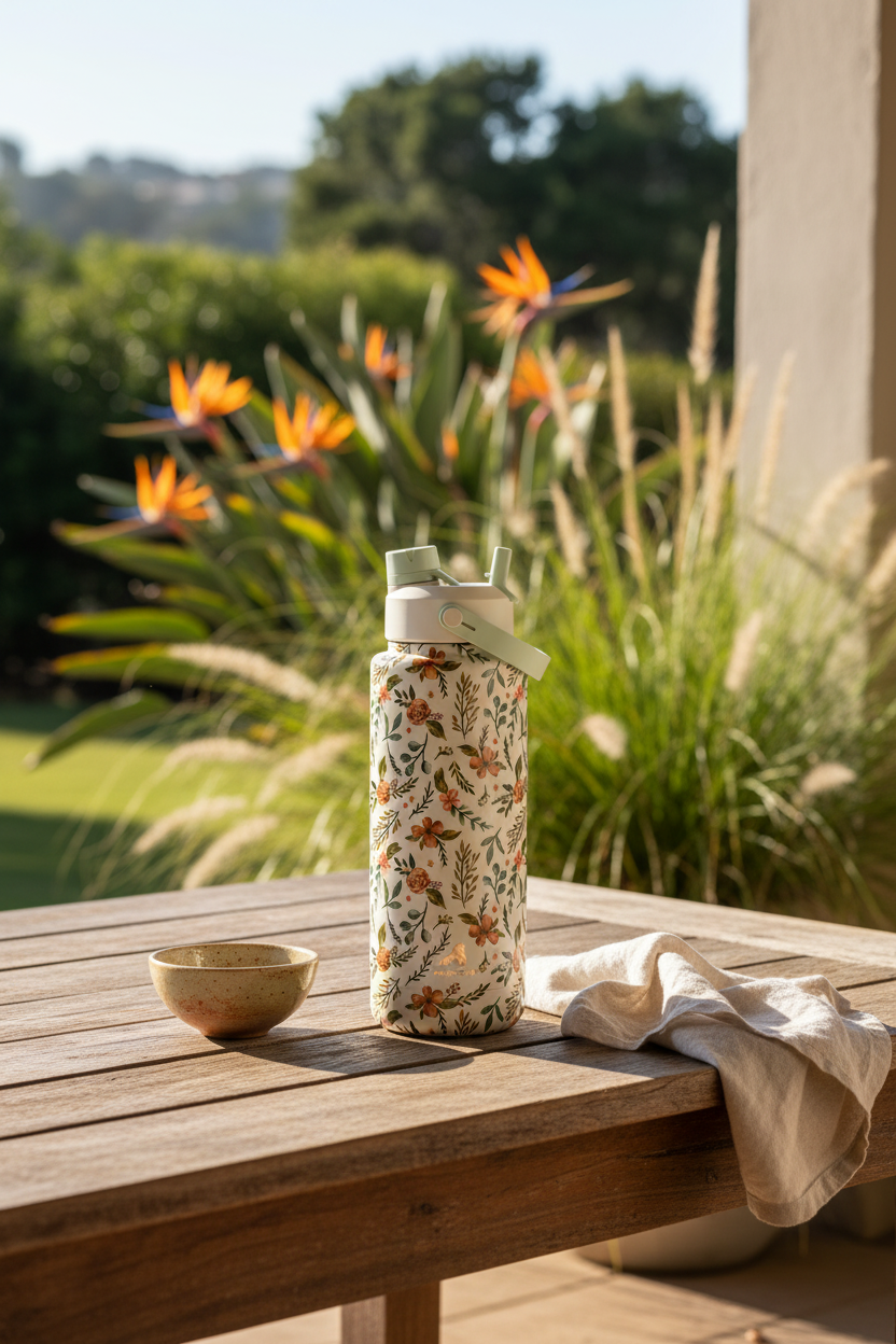Floral Insulated Stainless Steel Water Bottle – 1.2L(Keeps Drinks Cold & Hot)