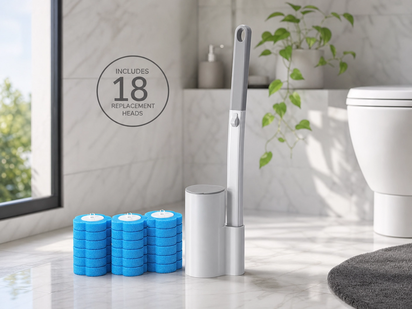 Disposable Toilet Cleaning Brush Set with Holder & Refill Heads